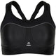 Compression Bra High Impact, Dame, Black fra Purelime har brede stropper, grå syningsdetaljer og tre små hvide ovale mønstre på forsiden. Perfekt som kompressions-bh til intens træning. Mærkenavnet står i nederste venstre hjørne.