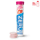 En tube mærket High5 Zero Tabs, Pink Grape, ligger ved siden af tre lyserøde brusetabletter. Denne sukkerfri sportsdrik uden kalorier giver elektrolytter for optimal væskebalance og indeholder 20 portioner pr. pakke.