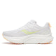 Saucony Tempus 2 Dame i White/Sunny er en letvægtsløbesko med overdel i mesh, lysegule detaljer, orange ydersål, tyk støddæmpende sål for optimal stødabsorbering, snørelukning og trækflig i hælen.