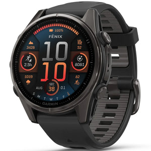 Fenix 8 Amoled Sapphire Titanium 43mm, Carbon Grey DLC-titanium/Sort/Pebble Grey silikonerem