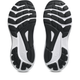 Et par Asics Gt-1000 14 GS løbesko til børn i Black/Steel Grey, med GEL-dæmpning og tekstureret, rillet sålmønster, vist side om side på hvid baggrund.