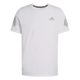 Adidas Adi365 Running Tee, Herre, White er en almindelig hvid kortærmet løbetrøje herre med et lille sølvfarvet adidas-logo på venstre bryst og tre sølvfarvede striber på hvert ærme, vist på en hvid baggrund.