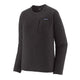 Patagonia R1 Air Crew, Herre, Black er en langærmet pullover i sort med struktureret stof, en brystlomme med lynlås på venstre side og et lille logo over lommen - fremstillet af genanvendt polyester og vist på en almindelig hvid baggrund.