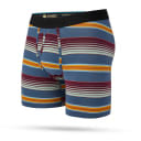 Stance Serape Boxer Brief til mænd i Jade har en slank pasform med vandrette blå, orange, vinrøde og hvide striber, en sort linning og en gylp foran for ekstra komfort og stil.