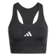 Adidas Adi365 Pkt Bra til kvinder i sort har et racerback-design og et hvidt Adidas-logo på forsiden, der vises på en almindelig hvid baggrund.