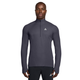 Nike Dri-FIT Mid-Layer 1/4-Zip Trail Running Top i farven Gridiron, en mørkegrå langærmet trøje med en kvart lynlås, et lille trekantet logo på venstre bryst og tommelfingerhuller ved ærmerne.