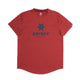 Saysky Logo Combat Pro T-shirt, Herre, Red har en afrundet kant, en stor mørkeblå stjerne med "SAYSKY" over "COPENHAGEN" på forsiden og en atletisk pasform for komfort og stil på din løbetur.