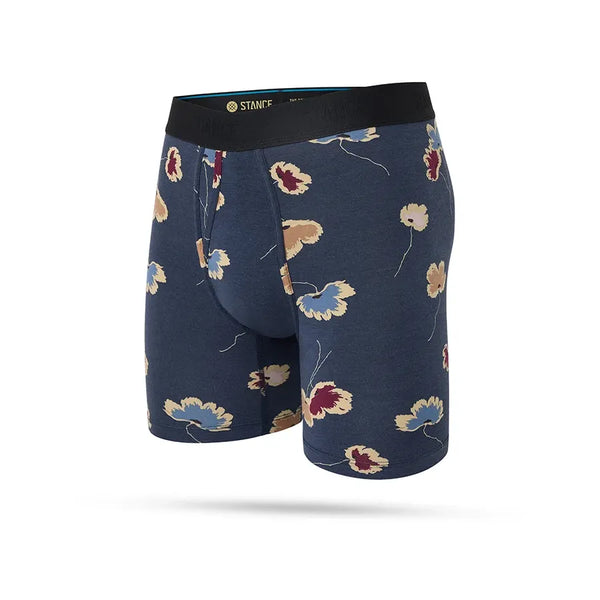 Stance Botanical Bliss Wholester til herrer i navy har en sort linning og et beige, rødt og lyseblåt blomstermønster til komfortstøtte hele dagen.