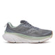 Saucony Guide 18 til mænd i Carbon/Iceberg er en stabilitetsløbesko til daglig træning med en hvid PWRRUN-skumsål, overdel i mesh, snørelukning og lavt design, vist i sideprofil på en hvid baggrund.