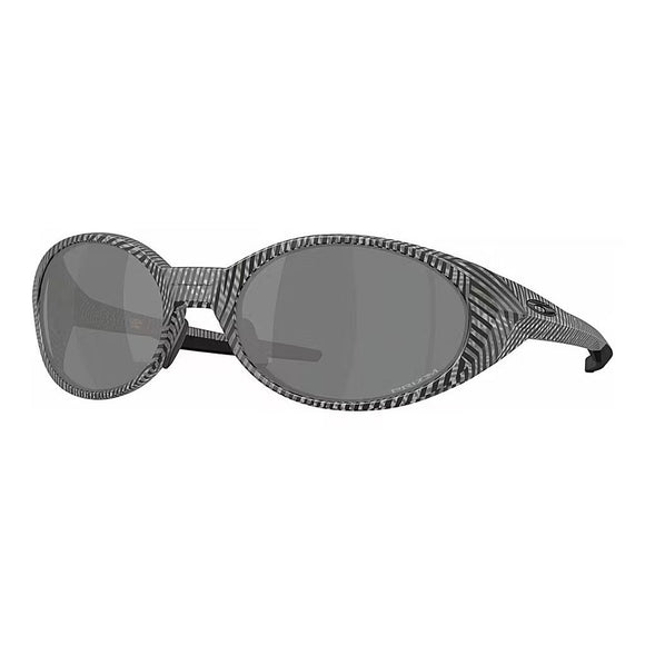 Oakley Eyejacket Redux unisex wraparound sportsbriller i matgråt blækfingerprint med Prizm Black-linser, vist fra en vinkel, der fremhæver både fronten og siden.