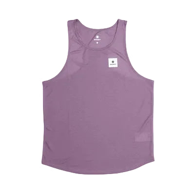 Saysky Reactive Flow Singlet, Herre, Purple Aop er en ærmeløs, lavendelfarvet løbetop til mænd med et lille hvidt firkantet logo på venstre bryst, fremstillet af hurtigtørrende træningsstof og vist på en almindelig hvid baggrund.