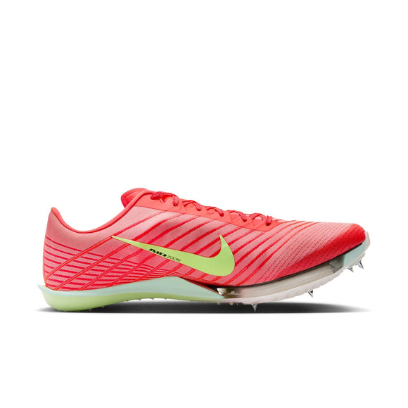Nike Maxfly 2 Unisex sprintspikes i Bright Crimson/Washed Coral-Lime Blast er designet til atleter, der søger eksplosiv energi på banen.