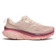 Saucony Guide 18 Dame i Cameo/Terra er en lyserød løbesko med en tyk polstret sål, overdel i mesh, snørelukning, Saucony-branding på siden og en PWRRUN-mellemsål, der går fra pink til mauve.