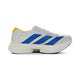 Adidas Adizero Adios Pro 4 til mænd i Ftwwht/Blue/Yellow leverer elegant stil og høj ydeevne til hver eneste løbetur.