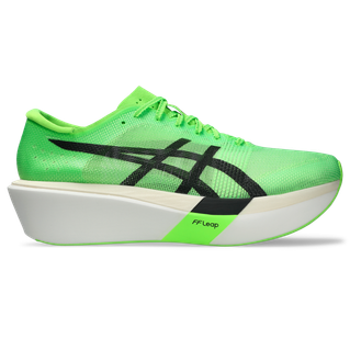 ASICS Metaspeed Sky Tokyo i Green Gecko/Black er en unisex-løbesko med overdel i mesh, snørelukning, tyk hvid sål, FF Leap-mellemsål, carbonplade til performance og et dristigt sort logo inspireret af Metaspeed Sky Tokyo-designet.