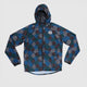 Saysky Flower Pace Jacket, Herre, Blue Aop vises fladt på hvid baggrund. Jakken har blomstermønster i blå nuancer, hætte, lynlås og et lille hvidt SPORT-mærke - perfekt som let vindtæt jakke til stilfulde aktiviteter.