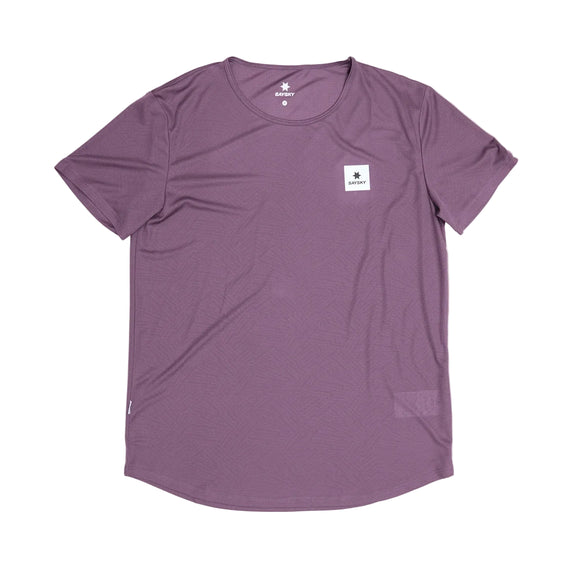 Saysky Reactive Flow T-Shirt, Herre, Purple Aop er en kortærmet top med rund hals i ensfarvet mauve, vist fladt på en hvid baggrund med et lille hvidt logopatch på venstre bryst.