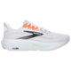 Brooks Ghost 17 løbesko herre i White/Pink Clay/Gecko har en åndbar overdel i mesh, orange snørebånd, sort logo og en tyk hvid sål med DNA LOFT for blød dæmpning - perfekt komfort på hver løbetur.