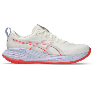 Asics Gel-Cumulus 27 Tokyo, Herre, i Cream/Edo Purple har stødabsorbering i den spættede mellemsål og en rød ydersål - ideel løbesko herre inspireret af atletisk løbestil.
