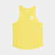 Saysky Reactive Flow Singlet, Herre, Yellow Aop er en gul træningstop uden ærmer med rund halsudskæring og en lille hvid patch med logo og tekst øverst til venstre på brystet. Perfekt åndbart træningstøj, vist på en almindelig hvid baggrund.
