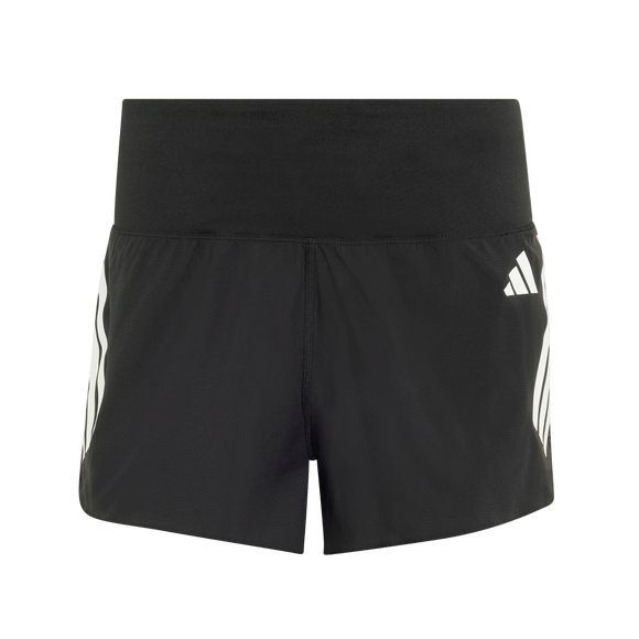 Adidas Adi365 Shorts, Dame, Black er sportsshorts til kvinder med bred linning, hvide diagonale striber og et lille hvidt logo på venstre side, vist på en almindelig hvid baggrund.