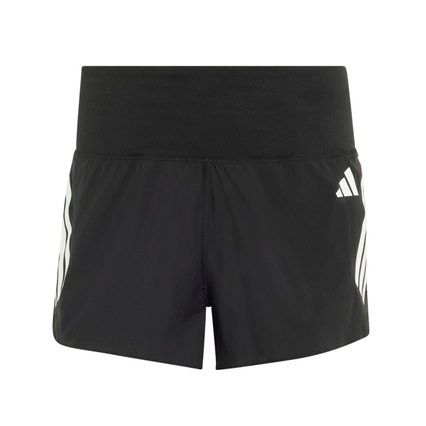 Adidas Adi365 Shorts, Dame, Black er sportsshorts til kvinder med bred linning, hvide diagonale striber og et lille hvidt logo på venstre side, vist på en almindelig hvid baggrund.