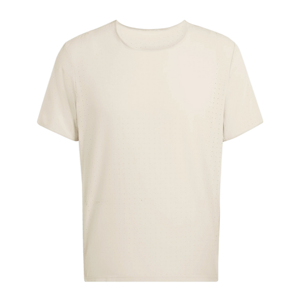 Adidas Adi365 Hk Tee, Herre, Putgre er en almindelig kortærmet træningstrøje med rund halsudskæring og afslappet pasform i off-white, lavet af åndbart materiale for komfort. Den vises på en hvid baggrund og har ingen synlige logoer eller mønstre.