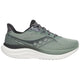 Saucony Triumph 23 Herre i Iceburg/Carbon har en overdel i lysegrønt mesh, hvid sål, sort hælparti, mørkegrå snørebånd, bølget sort logo og har en polstret mellemsål for optimal løbesko komfort.
