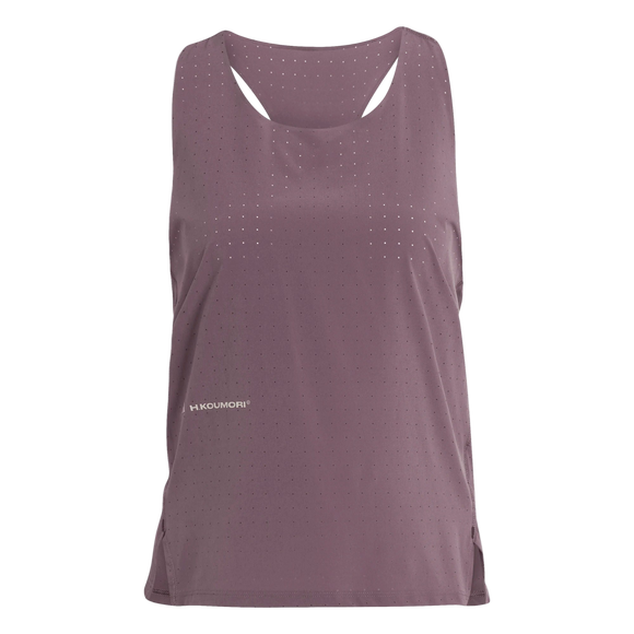 En svedtransporterende dame-singlet fra Adidas, model Adi365 Hk Singlet Shafig i mauve med små perforeringer til ventilation og racerback-design. Adidas-logoen er trykt nederst til venstre.