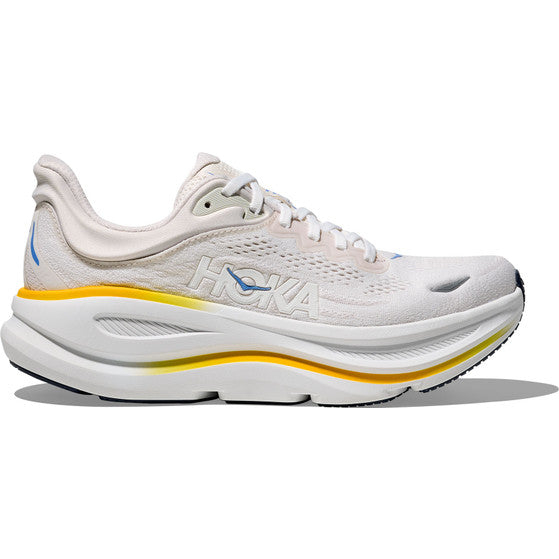 Hoka Bondi 9 Dame-løbesko i White/Grout med maksimal stødabsorbering.