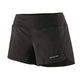 Et par Patagonia Strider Pro Shorts 3,5" til kvinder i sort med et diskret logo nederst til højre, buet kant og bred linning.