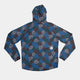 Saysky Flower Pace Jacket, Herre, Blå Aop: Let vindtæt jakke med blomstermønster i blå, grøn og brun, vist fladt med bagsiden opad. En lille hvid tag med sort stjerne er syet nær bundkanten.