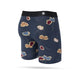 Stance Botanical Bliss Wholester boxershorts til herrer i navy har et tætsiddende design med sort elastik i taljen og et blomsterprint i brun, tan, blå og pink, vist bagfra på en hvid baggrund.