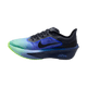 Nike Zoom Fly 6 GLAM løbesko herre i Dark Obsidian/Black-Racer Blue har en blågrøn overdel med gradient, sorte snørebånd, sort swoosh og en mørkeblå og neongrøn sål. Den er fotograferet på en almindelig hvid baggrund.