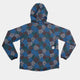 Saysky W Flower Pace Jacket, Dame, Blue Aop er vist lagt fladt bagpå. Denne løbejakke med hætte har et blåt/grønt/gråt/brunt blomstret camouflageprint, lange ærmer, åndbart materiale og et lille hvidt logo i bunden.