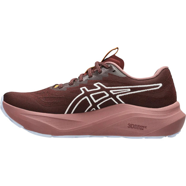 Asics GT-2000 14 TR Dame i Nature Bathing/Dark Red Planet er en rødbrun og pink pronationsstøtte løbesko med hvidt logo på siden, snørelukning og tyk sål, vist i sideprofil.