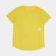 En Saysky Reactive Flow T-Shirt, Herre, Yellow Aop ligger fladt med bagsiden opad. Nær den nederste højre kant er der et lille hvidt, rektangulært mærke med en sort stjerne.