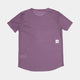 Saysky Reactive Flow T-Shirt, Herre, Purple Aop er vist liggende med ryggen opad. Et lille hvidt mærke med en sort stjerne ses nederst i højre side. Baggrunden er hvid.