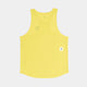 Saysky Reactive Flow Singlet, Herre, Yellow Aop vises fladt på en hvid baggrund. Den har et racerback-design og et lille hvidt mærke med en sort stjerne i bunden. Denne åndbare træningstøj holder dig afkølet under træningen.