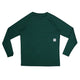 Saysky Logo Pace Long Sleeve til mænd i grøn er afbilledet liggende med ryggen opad og har et lille hvidt mærke med en sort stjerne nederst i højre side.