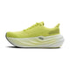 Brooks Glycerin Max, Dame i Sunny Lime/Black/White er en neutral løbesko med overdel i mesh, tyk hvid sål, snørebånd, diskret logo på siden og let spids tå for maksimal komfort. Vises på en almindelig hvid baggrund.