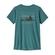Patagonia W's Cap Cool Daily Graphic Shirt i 73 Skyline/Wetland Blue X-Dye er en hurtigtørrende dame t-shirt med UPF-beskyttelse og et rygprint af bjergkonturer, "patagonia", og teksten "Save Our Home Planet".