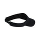 En New Balance Performance Visor V 2.0, Unisex, i sort med solbeskyttelse og justerbar strop bagpå, er fotograferet på en hvid baggrund.
