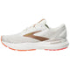 Brooks Adrenaline GTS 24 til mænd i Coconut/Portabella/Orange har en overdel i mesh, brune og guldfarvede detaljer og en orange gummisål for stabilitet, vist i sideprofil på en hvid baggrund.