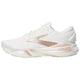 Brooks Adrenaline GTS 24 Dame i Coconut/Rose Gold/White er en stabilitetssko med ekstra støtte, lavt design, struktureret sål og en lyserød metallisk accent langs siden og mellemsålen.