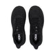 Et par Hoka Clifton 10, Dame, Black/Black løbesko med sorte snørebånd er vist ovenfra på en hvid baggrund. HOKA-logoet ses på indlægssålerne - perfekt som komfortable løbesko til damer.