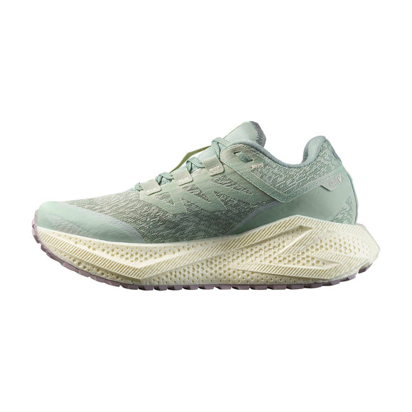 Salomon Aero Glide 3 GRVL dame løbesko i Sea Foam/Vanilla Ice/Nirvana har en tekstureret overdel, tyk polstret sål med mønstret slidbane og gradient-effekt samt et snøresystem, der giver komfort og stil.