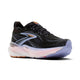 Brooks Glycerin GTS 22 Dame i Black/Blue Heron/Orange har en overdel i mesh, en polstret hvid sål, der giver støtte, og det ikoniske Brooks-logo på siden.