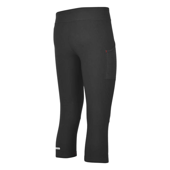 Fusion C3+ 3/4 Training Tight, Dame, Black er vist bagfra med en struktureret sidelomme, svedtransporterende materiale og en lille refleksstribe ved venstre læg.