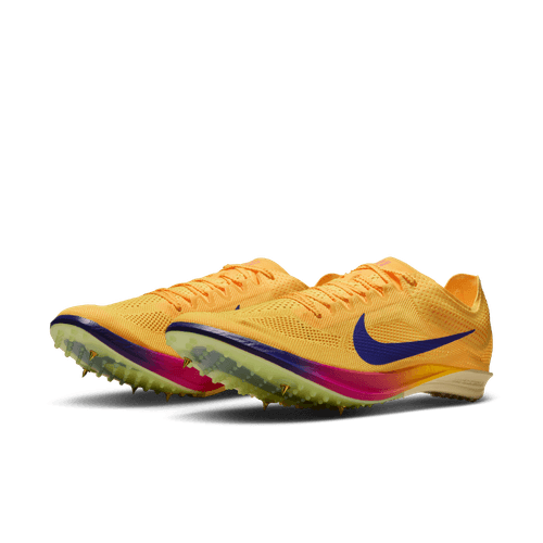 Et par Nike Dragonfly 2 Herre løbesko i Citron Pulse/Indigo Burst-Vivid Purple med gul overdel, lilla swooshes, lysegrønne pigsåler og lyserøde accenter i mellemsålen, vist på en hvid baggrund.